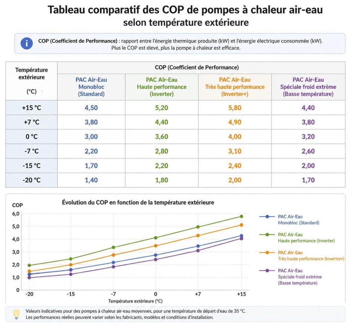 découvrez comment le coefficient de performance d'une pompe à chaleur évolue en fonction de la température extérieure pour optimiser son efficacité énergétique.