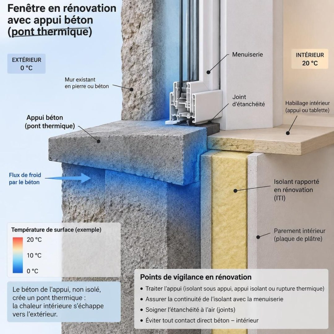 découvrez comment traiter le pont thermique au niveau de l’appui de fenêtre en rénovation pour limiter les pertes de chaleur et améliorer le confort intérieur.