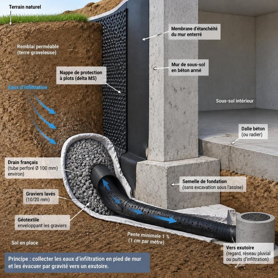 mur enterré humide : découvrez les différences entre drainage et cuvelage pour choisir la solution adaptée à votre situation.