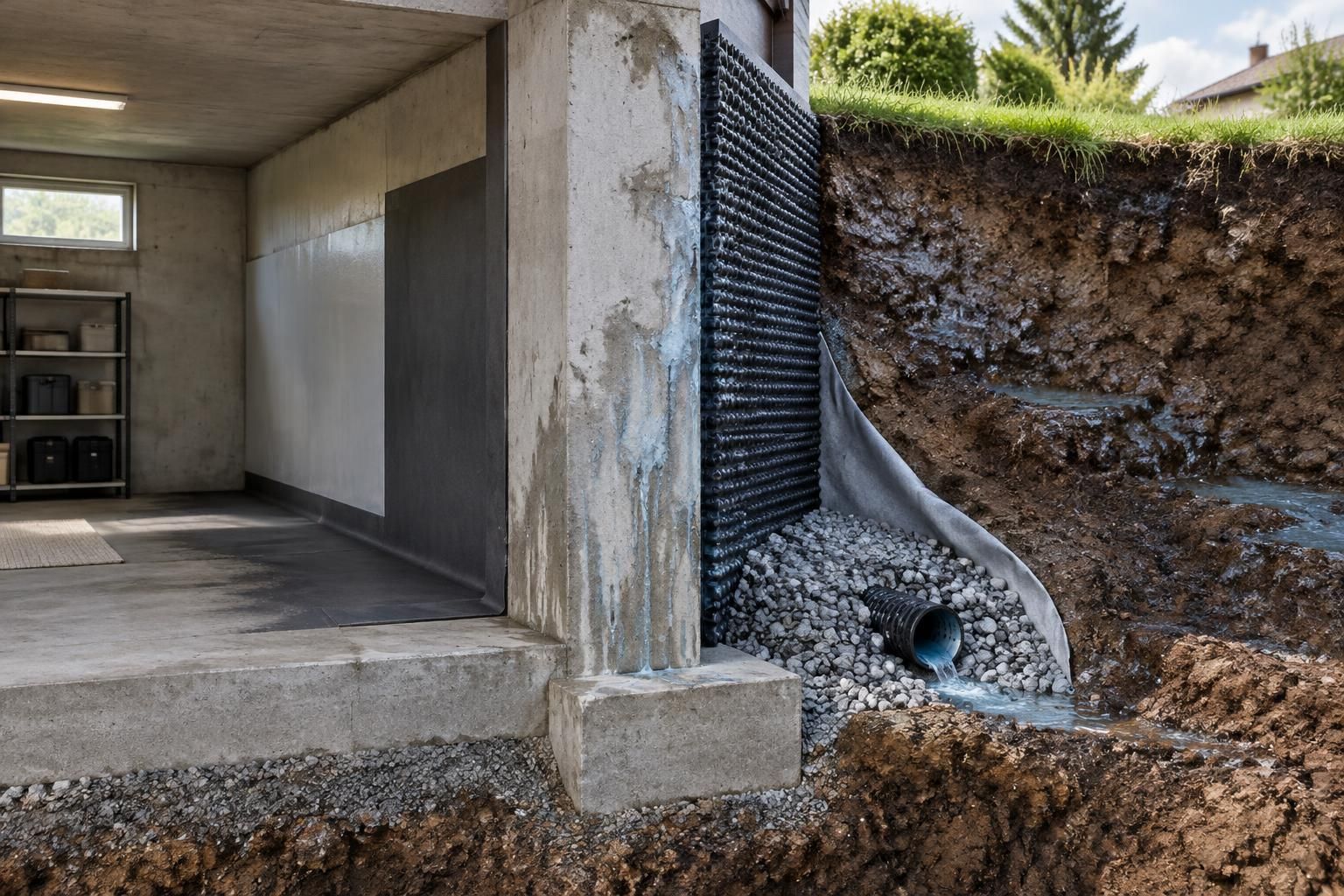 mur enterré humide : comparez le drain et le cuvelage pour choisir la solution adaptée à votre terrain, à l’origine des infiltrations et à votre budget.